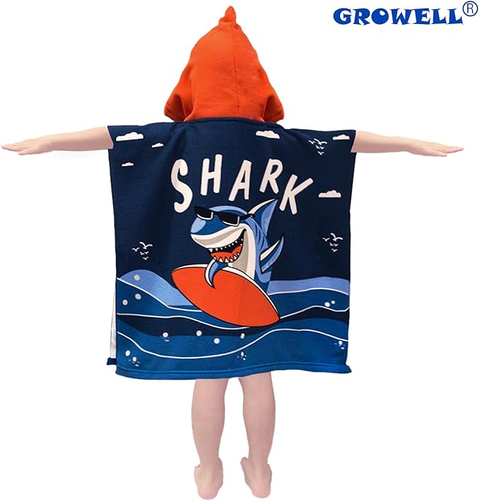 Hooded Kids Beach Towels - Toddler Bath Towel Girls Boys Swim Cover-ups for Ages 1 to 6 Kids Pool Towels Quick Dry Lightweight Soft Microfiber Poncho Towel 24x23 (Shark Surfing)