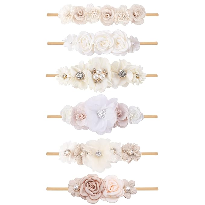Baby Girl Headbands Nylon Flower Elastic Hairbands 6pcs Hair Accessories Gift for Newborn Infant Toddlers