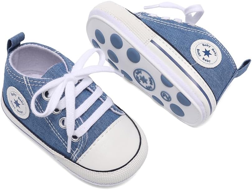 Unisex Baby Girls Boys Canvas High-top Shoes, Newborn Infant Anti-Slip Soft Sole Frist Walking Breathable Sneakers