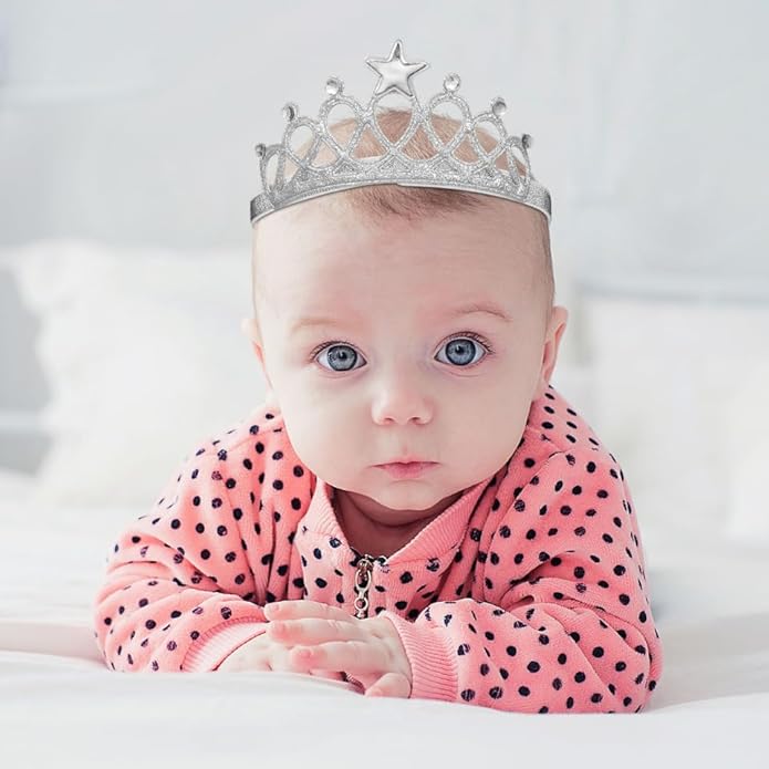 Beaupretty 2PCS Baby Girls Crystal Crown Tiara Hair Belt Headband Soft Headwrap Princess Headpiece Children Hair Accessories for Birthday Party, Photography (Silver+Gold)