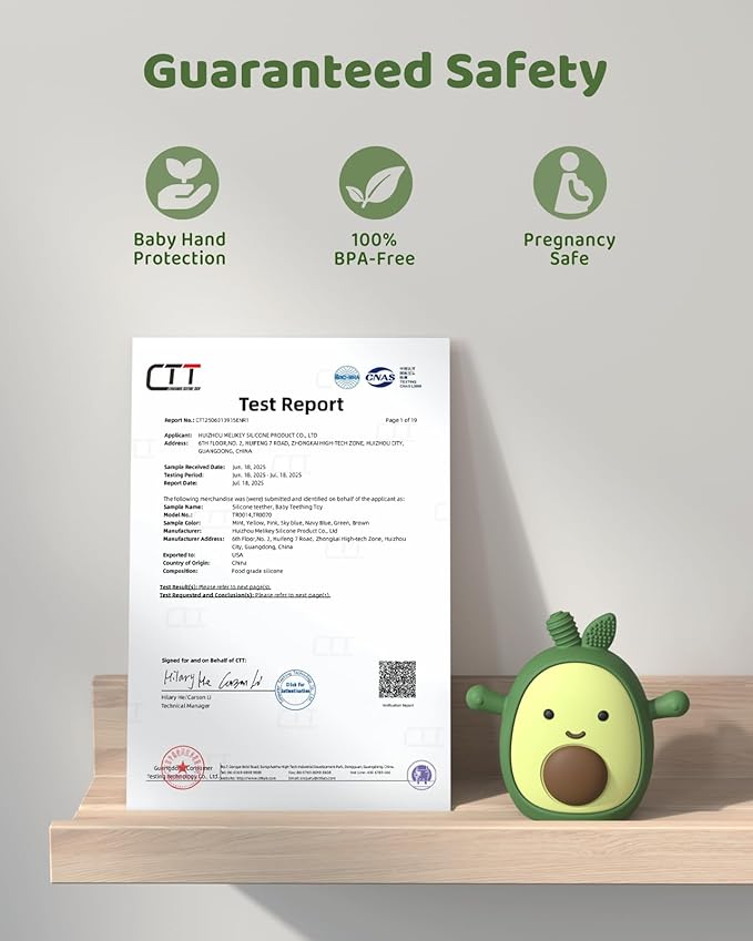 ChooKaChoo Baby Teething Toy Silicone Avocado Teething Mitten for Babies Over 3 Months Anti Dropping Wrist Hand Teethers Baby Chew Toys for Sucking Needs, BPA Free (Patent Pending)