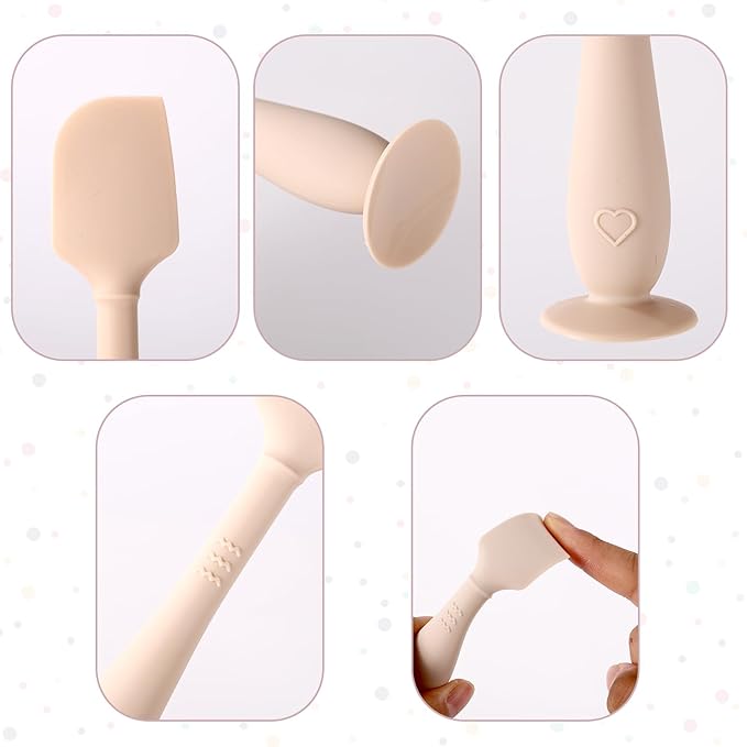 2pcs Baby Diaper Cream Spatula with Travel Case, 2 Sizes Soft Flexible Silicone Butt Paste Applicator Baby Diaper Rash Cream Spatula Bum Brush for Newborn(Beige)