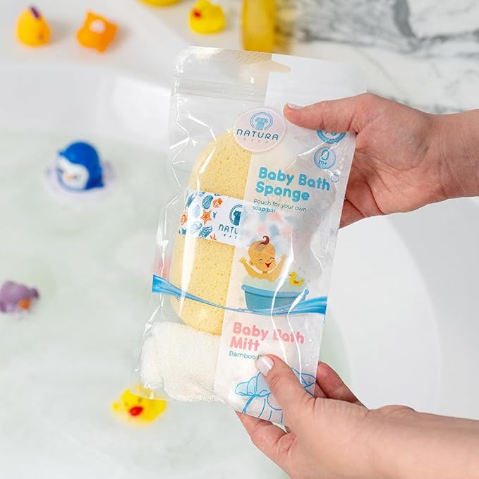 Hypoallergenic Natural Baby Sponge & Wash Cloth Set for Bath — Ultra-Soft, Gentle, Safe for Newborns, Infants & Sensitive Skin