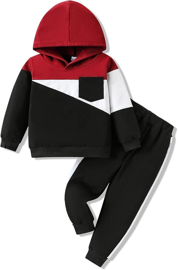 2-6T Toddler Baby Boy Clothes Color Blocking Hoodies + Pants Fall Winter Outfits