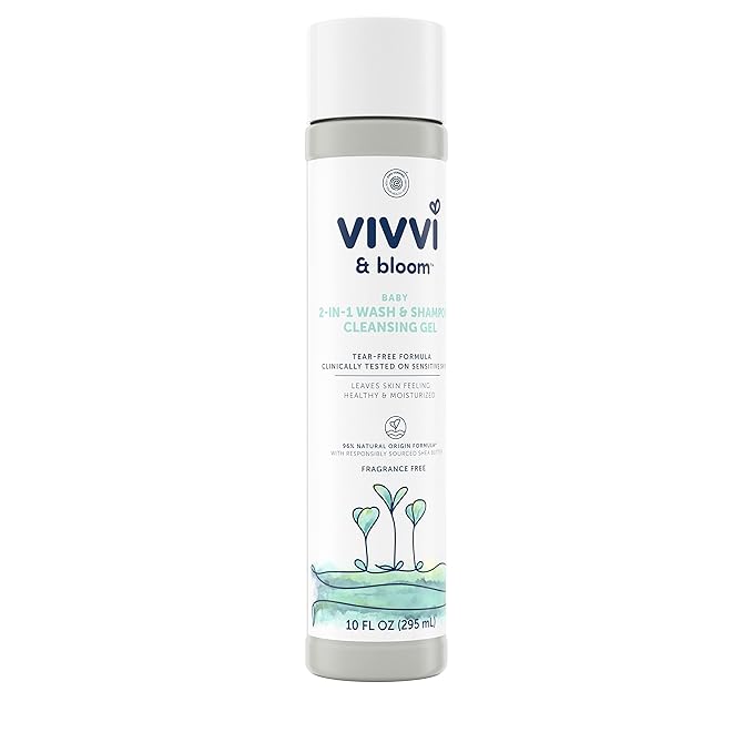 Vivvi & Bloom Gentle 2-in-1 Baby Wash & Shampoo Cleansing Gel, Leaves Sensitive Skin Feeling Healthy & Moisturized, Fragrance-Free, Formulated Without sulfates, paraben, & Dyes, 10 fl. Oz