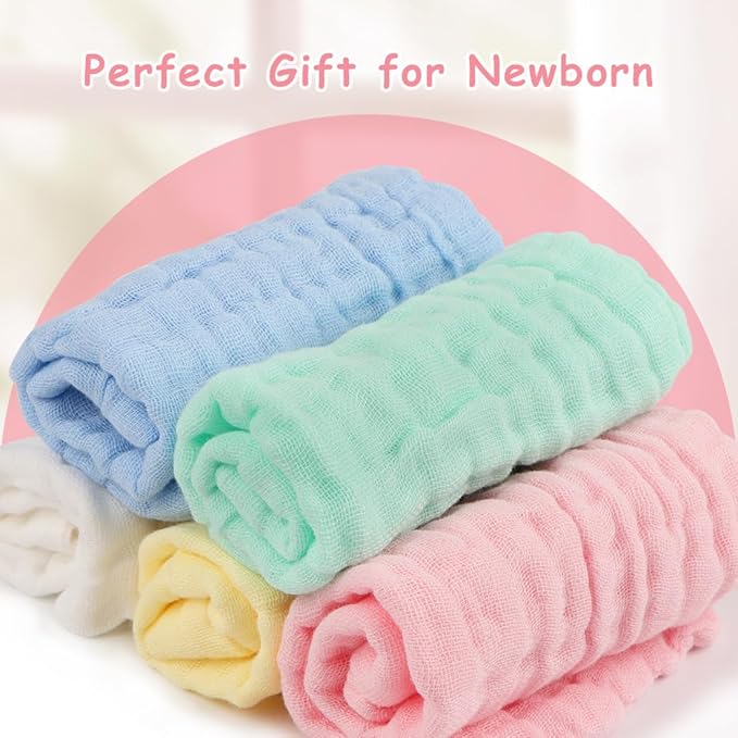 AIDEA Baby Washcloths and Burp Cloths, Absorbent Cotton Muslin Baby Towels, Large Soft Breathable Newborn Essentials for Boys and Girls, Newborn Essentials, 10 Pack, 10"x10"