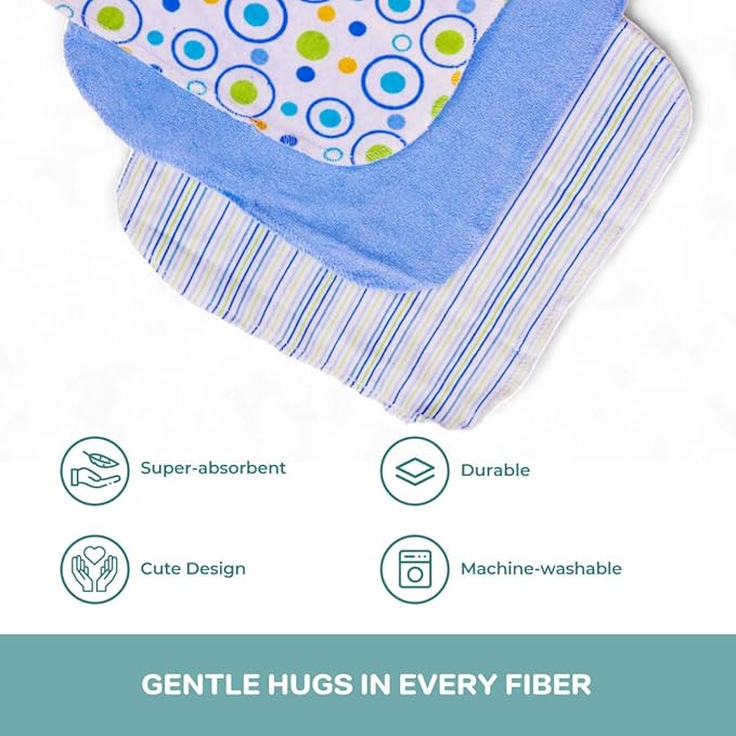 Spasilk Hooded Bath Towel and Washcloths Set for Newborns, 1 Soft Terry Baby Towel and 3 Baby Washcloths, Baby Essentials, Ideal, One Size, Blue Sailor