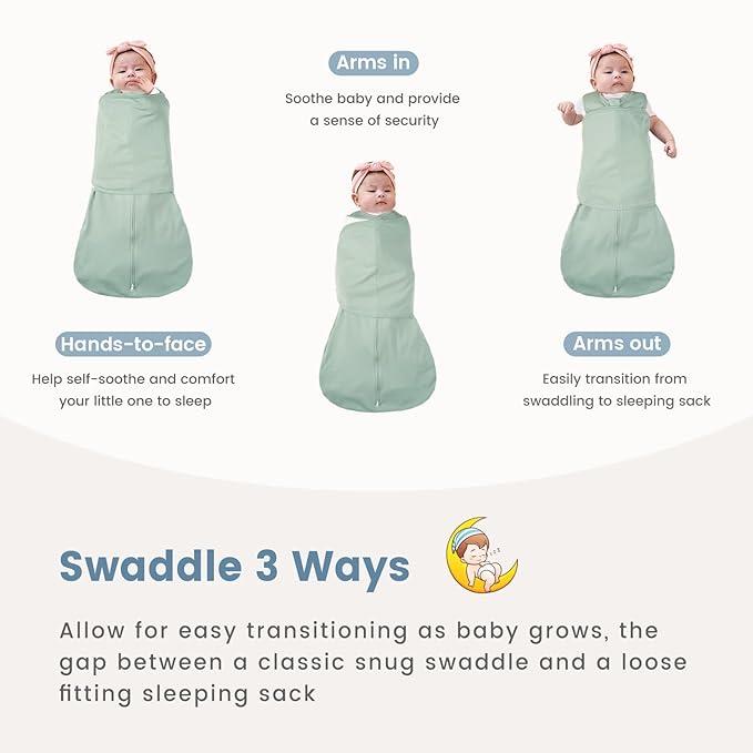 ZIGJOY Baby Swaddle Sleep Sack, 1.0 TOG Sleep Sack Swaddles for Newborns & infant 0-6 Months 100% Cotton Baby Wearable Blanket for Newborn Registry Essentials Green&Rabbit Flower