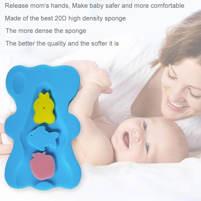 Soft Infant Bath Sponge Skid Proof Baby Bath Mat Newborn Odor Free (Blue)