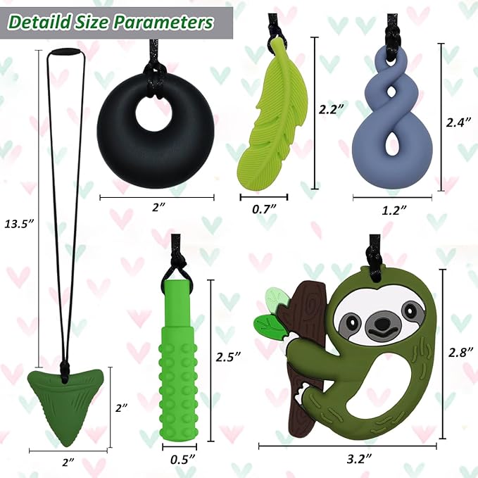 Sensory Chew Necklace for Kids Boys Girls, 4 Pack Silicone Chew Toys for Kids with ADHD Autism, Anxiety, Chewy Necklace Sensory Toys Reduce Adult Chewing Fidgeting (Green Sloth)