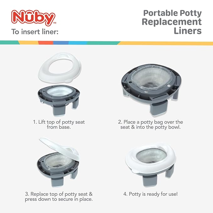 Nuby Portable Potty Replacement Liners - Disposable Potty Liners - Toddler Potty Training Essentials - 80 Count