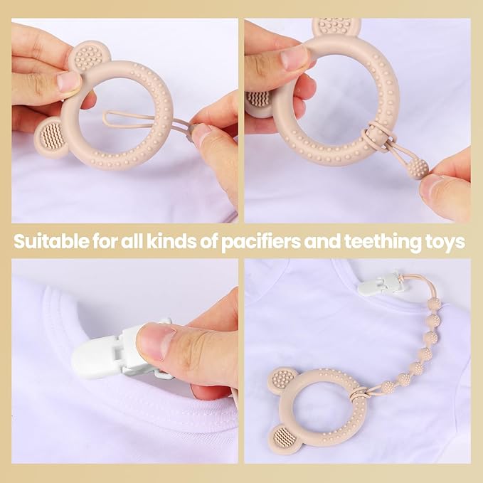 6 Pack Baby Pacifier Clip, Silicone Pacifier Clips Holder with One Piece Design, BPA Free, Soft Flexible Binky Clips with Texture for Baby Boy and Girl