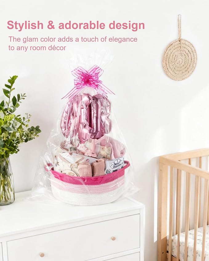22-Pcs Baby Girl Gift Basket Set, Pink (0-12M Newborn) | Premium Baby Shower Gifts for Girls: Newborn Essentials Set in Woven Basket with Balloon & Bow, Ultimate Welcome Baby Package