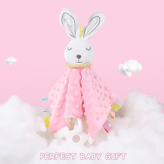 Baby Stuffed Animal Security Blanket with Colorful Textured Tags Soothing Sensory Teether Toy Super Soft Plush Infant Taggy Blanket Minky Dot Lovey Puppy Security Blanket for Nowborn