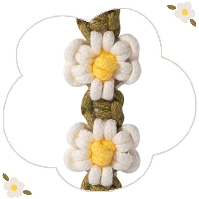 Braided Pacifier Clip for Boys Baby Girls Floral Daisy Macrame Paci Clip Boho Wooden Clips Handmade Cotton Binky Clips Baby Shower Birthday Gift