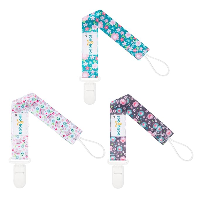 babygoal Floral Pacifier Clips, 6 Pack Binky Paci Holder Leashes Fits for Most Pacifiers and Binkies 6PB16
