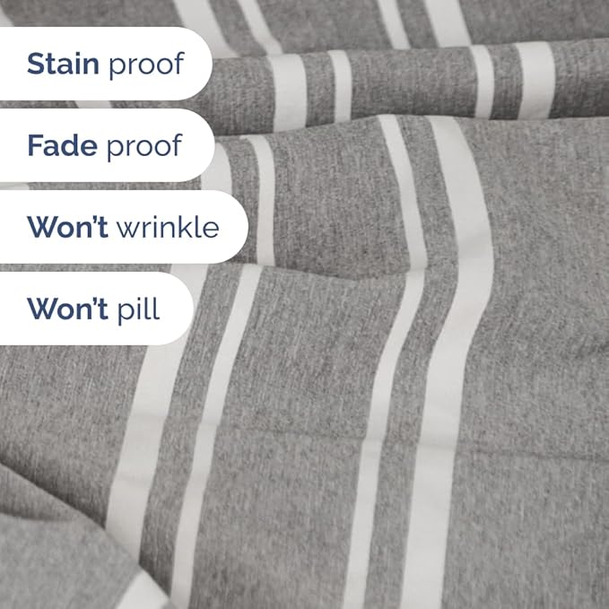 Flex Top Split Head King 4 Piece Sheet Set - Comfy Breathable & Cooling Bed Sheets Set - Hotel Luxury Bedding for Women, Men, Kids, Teens, Boys & Girls - Deep Pockets, Soft - Oeko-Tex - Grey Stripes