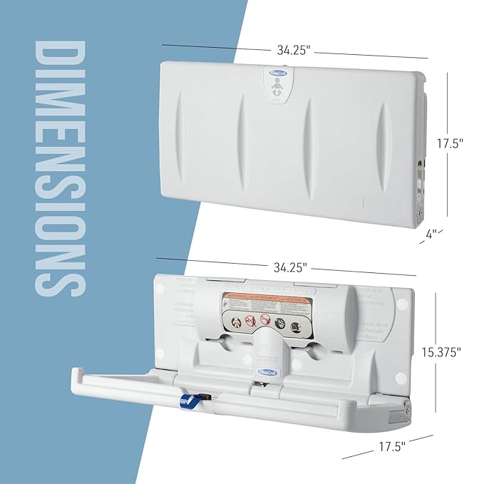 Foundations Classic Horizontal Baby Changing Station w/EZ Mount Backer Plate, Surface Mount, One Handed Adjustable Safety Strap & Liner Dispenser, Cream (5211089)