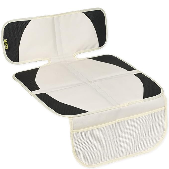 FASITE Car Seat Protector for Baby Child Car Seats - Auto Seat Cover Mat,Protective Non-Slip Waterproof Car Seat Cover Pad with Mesh Pockets, Beige