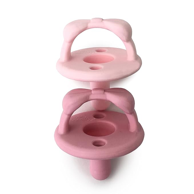 Itzy Ritzy Silicone Pacifiers for Ages 6-18 Months - Itzy Soother Pacifiers Feature Collapsible Handle & Two Air Holes for Added Safety; Set of 2 in Light & Dark Pink