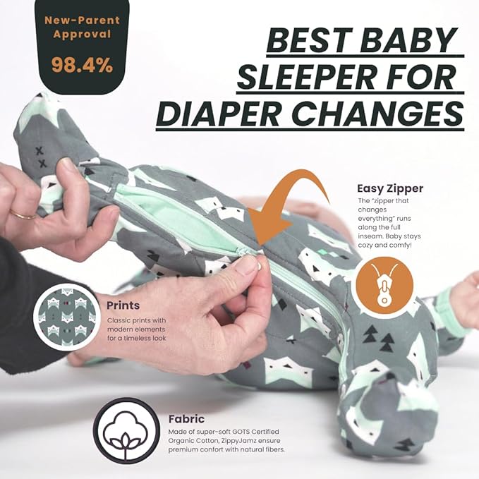 zippyjamz – Zipper Organic Sleeper Footed Onesies Sleeper Baby Pajamas with Inseam Zipper