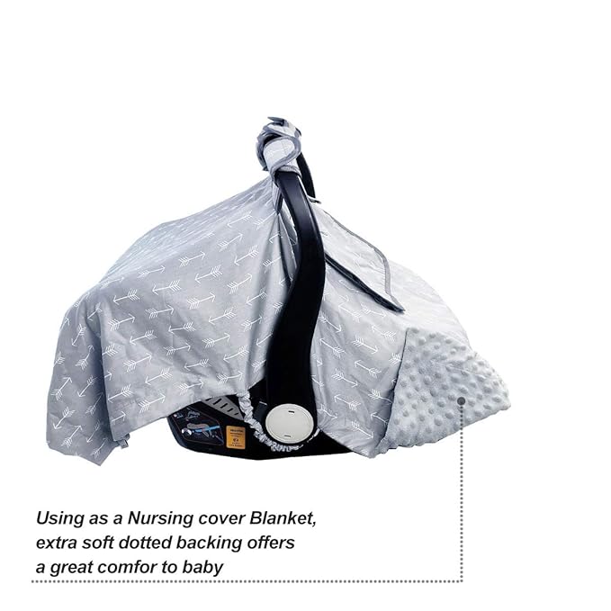Car seat Covers for Babies boy Girl, Carseat Canopy for Newborn Carrier, 2 Layers Windows of mesh/Fabric, No Shifting on Carrier Handle, Handle Cushion, Cotton & Grey Minky