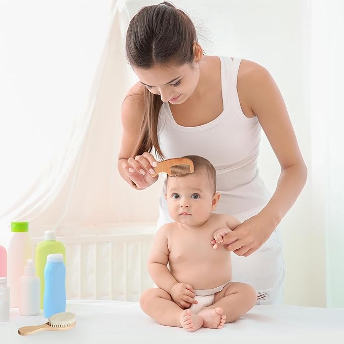 MYZI Baby Hair Brush Set – Baby Brush and Comb Set Newborn, Baby Comb and Brush Set Boy and Girl, Newborn Hair Brush and Newborn Comb - Baby Gift Set