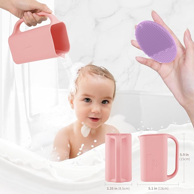 Baby Bath Rinse Cup 100% Food Grade Silicone Wash Rinser Cup For Kids (Pink)