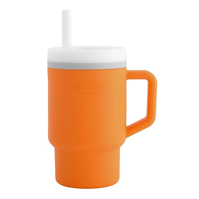 Infantino My 1st Tumbler, Silicone Sippy Cup with Straw & Handle, Spill-Resistant Baby Cup for On-the-Go, BPA-Free Transition Bottle, Creamsicle