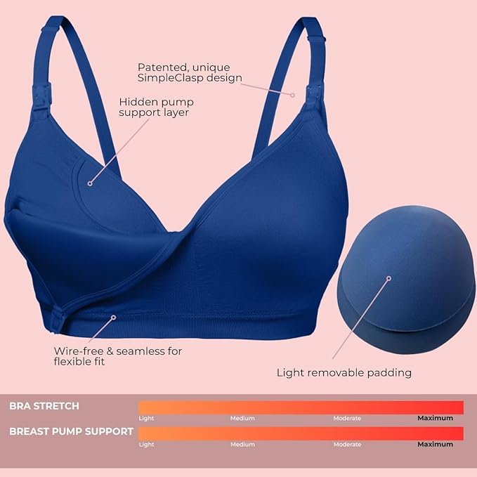 Supermom Silhouette with Removable Pads, Pumping Bra Hands Free, Adjustable Pumping & Nursing Bra for All Breast Pumps
