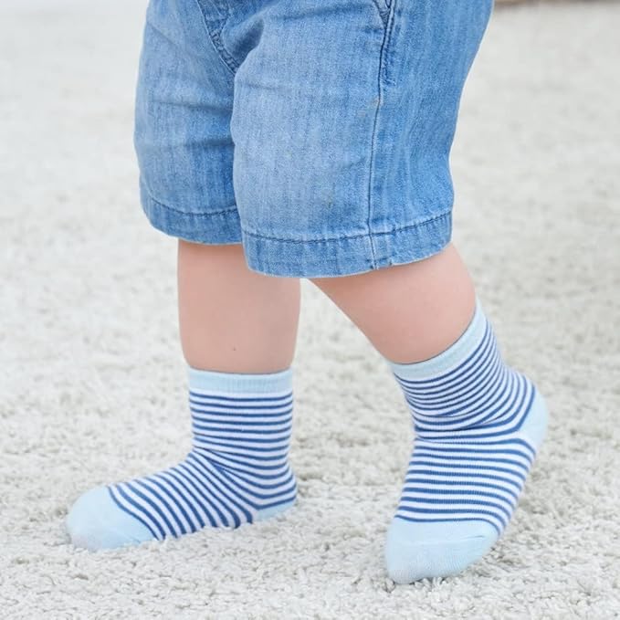 ZAPLES Baby Non Slip Grip Crew Socks with Anti Skid Soles for Infants Toddlers Kids Boys Girls