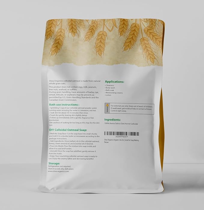 Shea Organics Colloidal Oatmeal Powder | Gentle Soothing Bath Treatment for Sensitive Skin | Natural Oat Bath for Babies & Adults | Ideal for DIY Skincare & Soap Making | 32 oz Pack of 1