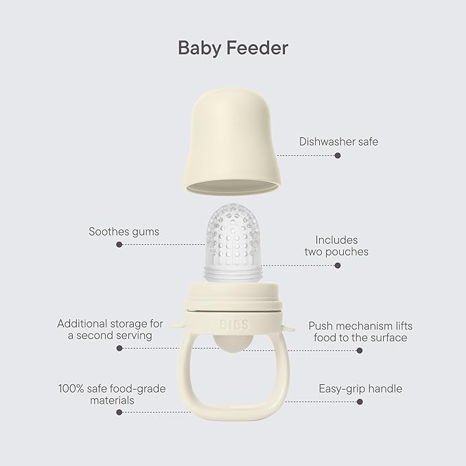 BIBS Baby Feeder with 2 Silicone Nipples, Compatible with Freezer Tray, Easy-Grip, BPA-Free - Ideal for Teething & Self-Feeding, 4+ Months - Sage