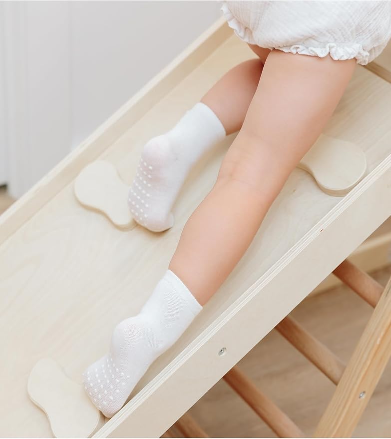 JAKIDAR 12 Pack Baby Toddler Socks Non Slip Grip Cotton Crew Socks for Boys Girls Infants Kids