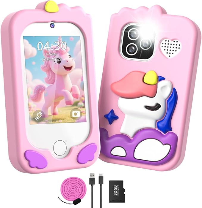 Kids Smart Phone for Girls, Kids Cell Phone Toy with 2.8” Touchscreen | Dual Cameras | Learning | MP3| 32 GB Card | Audiobooks,Toddler Play Phone Christmas Birthday Gift for Age 3 4 5 6 7 Year Old