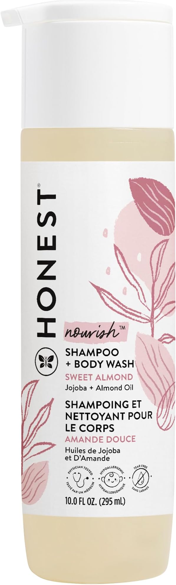 The Honest Company 2-in-1 Cleansing Shampoo Body Wash Gentle for Baby, Naturally Derived Tear-free Hypoallergenic Sweet Almond Nourish 10 fl oz
