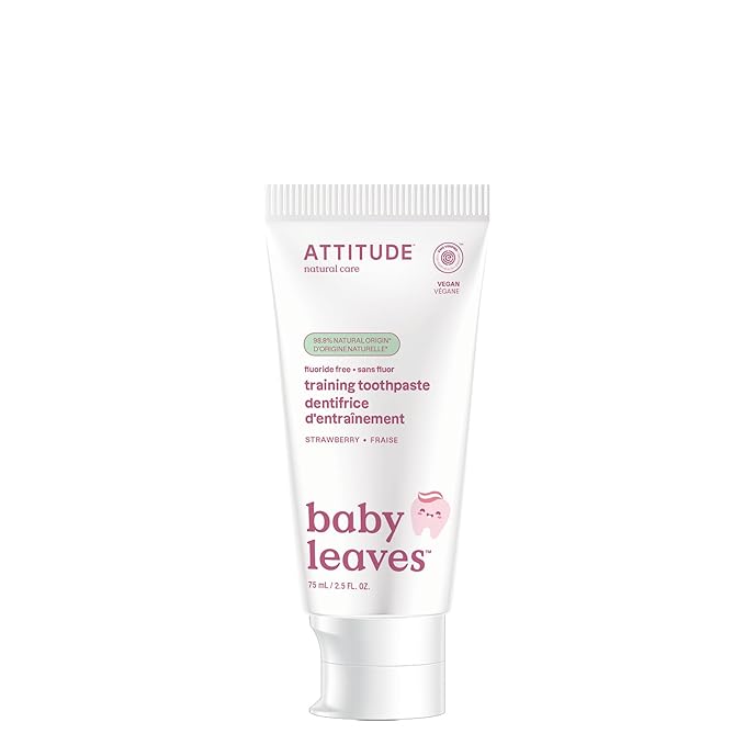 Attitude Baby and Child Fluoride-Free Training Toothpaste, Naturally Derived Ingredients, Vegan, EWG Verified, Strawberry, 2.6 Oz