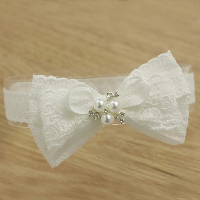 White Baby Bow Headband for Baptism Christening Satin Lace Hair Band with Cross for Toddler (B-white lace bow with imitation pearl, 0-6 months)