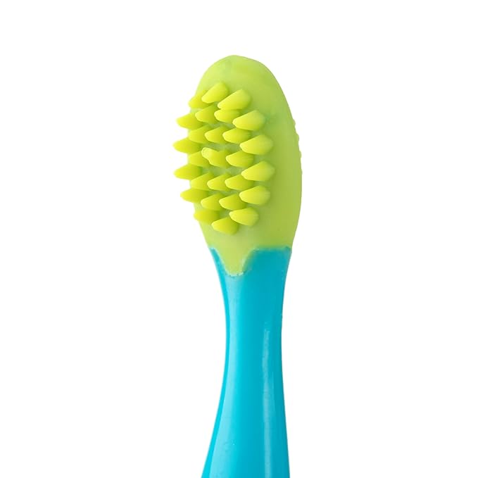Nuby 4-Stage Oral Care Set with 1 Silicone Finger Massager, 2 Massaging Brushes, 1 Nylon Bristle Toddler Tooth Brush, Green/Aqua