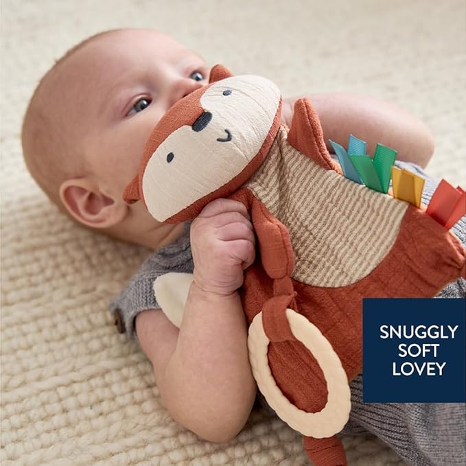 Itzy Ritzy - Bitzy Crinkle Sensory Toy for Babies & Toddlers — Features Crinkle Sound, Soft Braided Teething Toy Ring & Textured Ribbons — Gender Neutral Baby Item for Ages 0 Months & Up, Fox