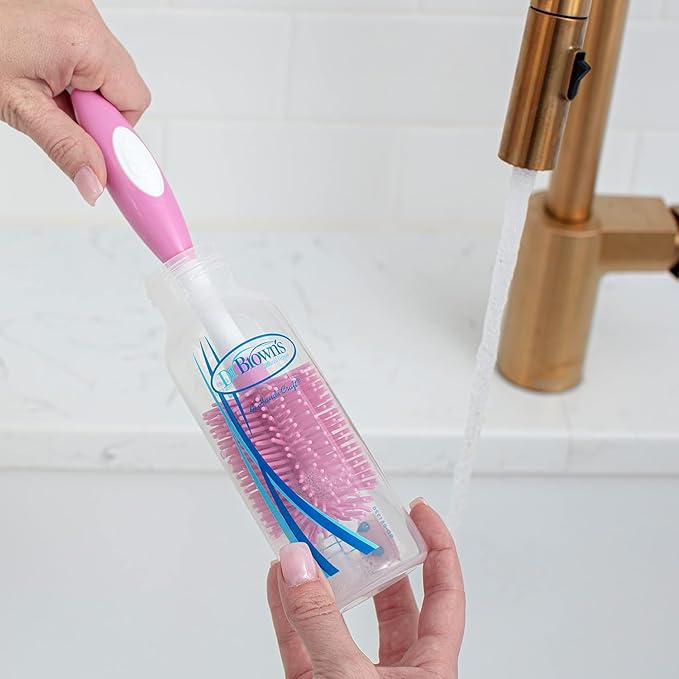 Dr. Brown's Drying Tower, Stand-Up Rack with Soft Touch No Scratch Baby Bottle Cleaning Brush, Pink