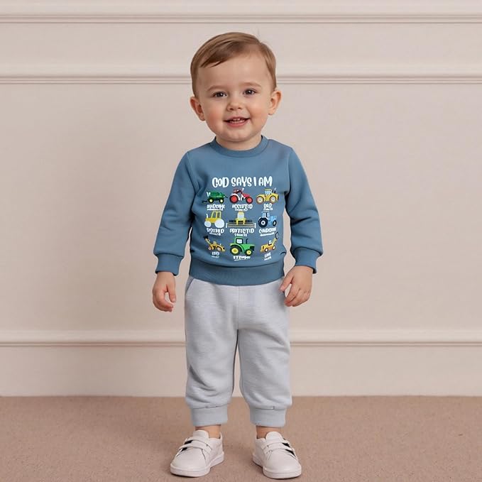 Baby Boy Fall Clothes Set Long Sleeve Truck Tractor Print Sweatshirt Pants Toddler Infant Outfits 6 12 18 24 Months 2T