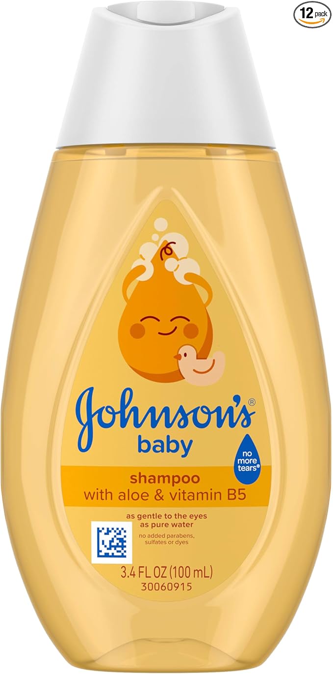 Johnson's Baby Shampoo with Aloe Vera & Vitamin B5, Tear Free, Travel Size, Newborn Essentials, No added Parabens & Sulfates, Hypoallergenic, 3.4 fl. oz
