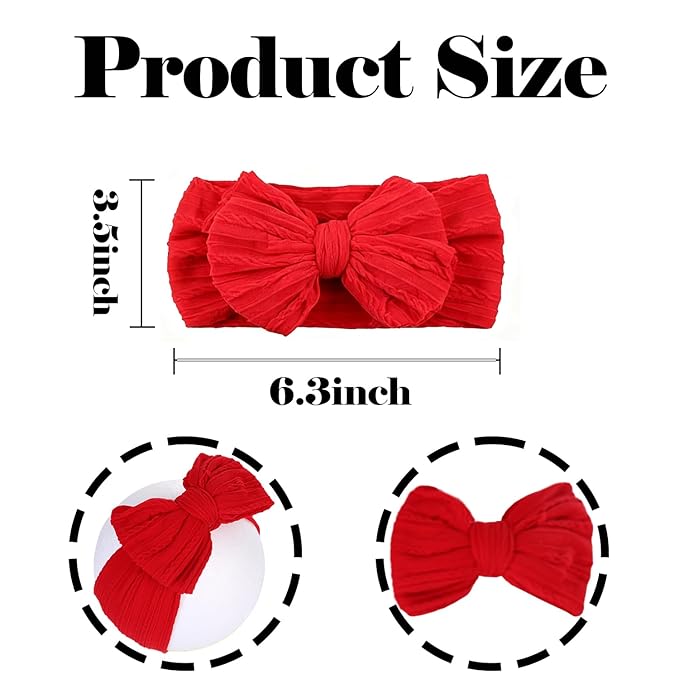 Baby Bows Headbands Soft Nylon Handmade Hair Accessories for Newborn Infant Toddler Kids (3 Red white green, Large)