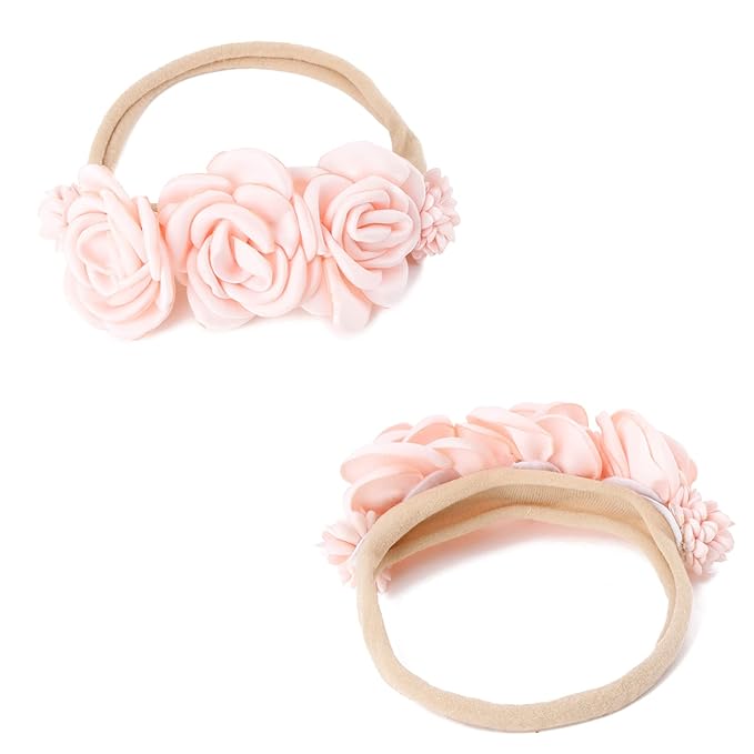 cherrboll 3pcs Baby Girl Headbands Flowers, Super Soft & Stretchy Nylon Floral Hairbands for Newborn Toddler