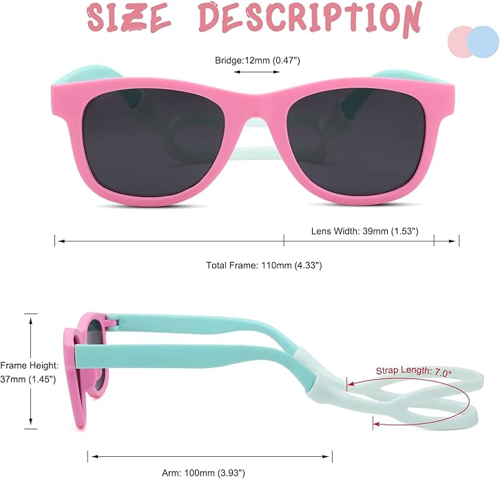 COASION Bendable Flexible Polarized Newborn Baby Sunglasses with Silicon Strap for Infant Boys Girls Age 0-12 Months CA9042