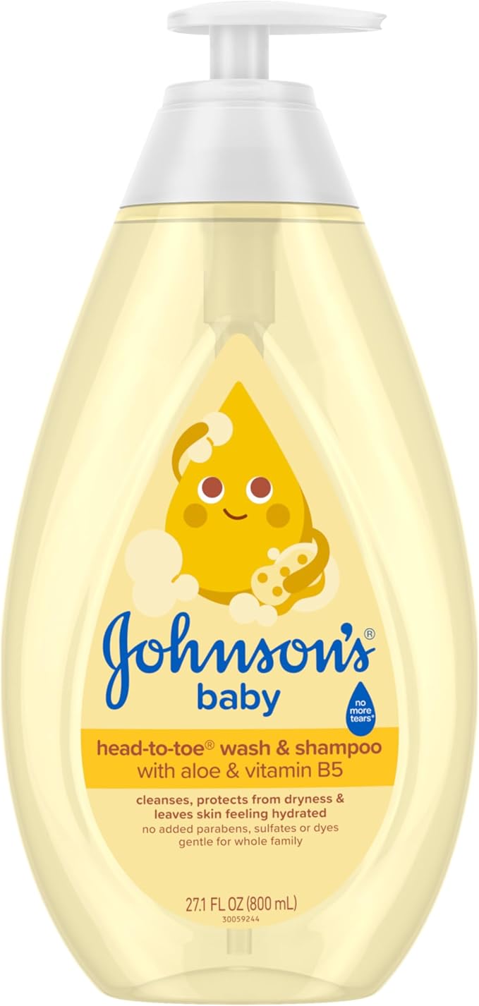 Johnson's Baby Head-To-Toe Baby Wash & Shampoo + Aloe & Vitamin B5, 2-in-1 Bath Wash Gently Cleanses Newborn's Delicate Skin & Hair, Hypoallergenic, No Added Parabens, Dyes & Sulfates, 27.1 fl. oz