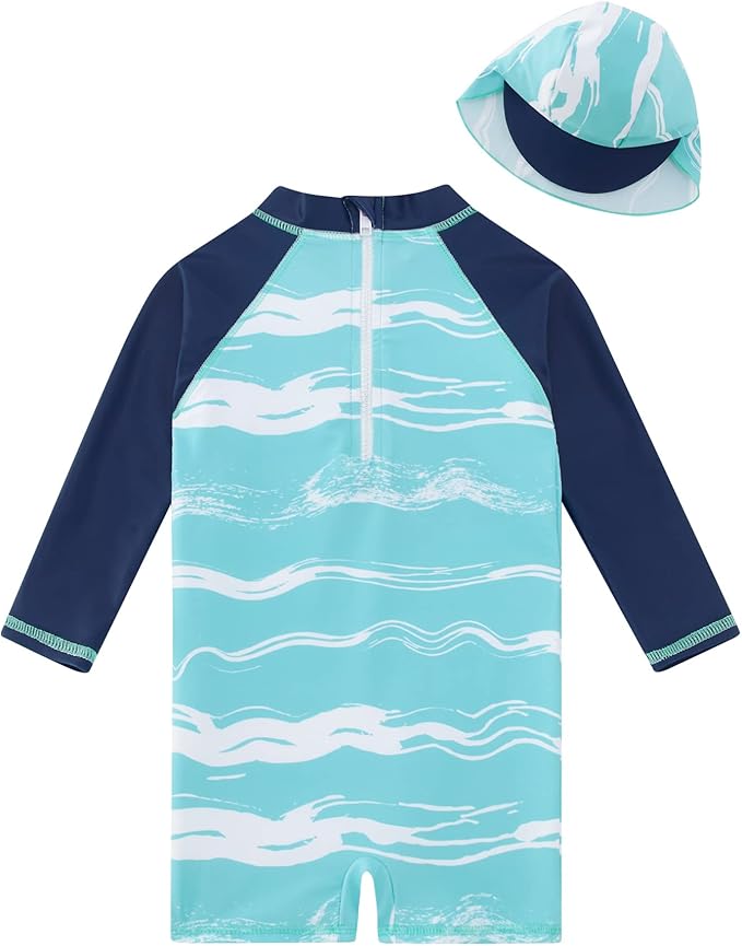 ADUKIDE Baby Boys Swimsuit Summer Beach Rash Guard Swimwear One Piece Sunsuit with Sun Hat 3-24 Months