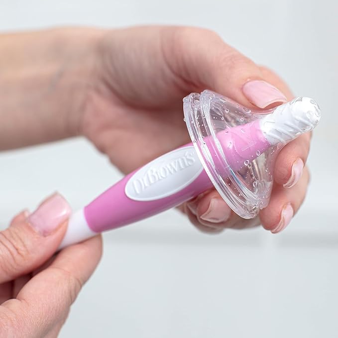 Dr. Brown's Drying Tower, Stand-Up Rack with Soft Touch No Scratch Baby Bottle Cleaning Brush, Pink