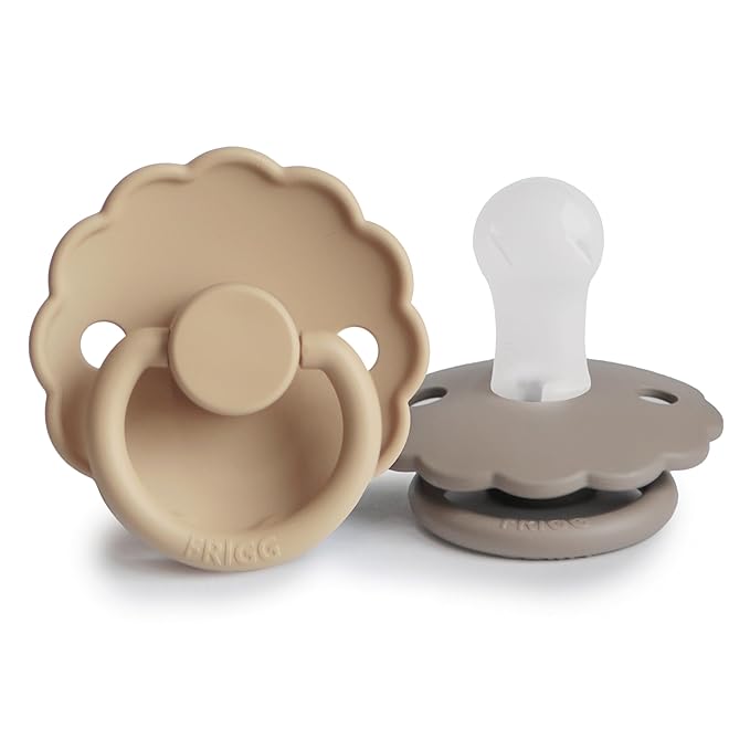 FRIGG Daisy SilkySoft Silicone Baby Pacifier | Made in Denmark | BPA-Free (Croissant/Portobello, 0-6 Months)